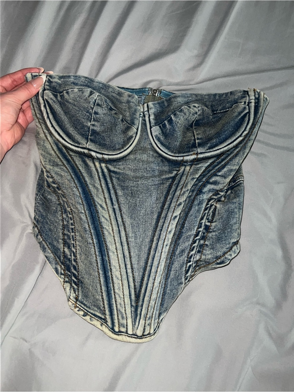 Fashion Nova Light Blue Denim Corset Bustier Top - Picture 4 of 5